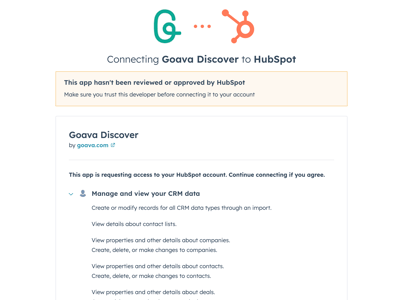 Connecting Hubspot app