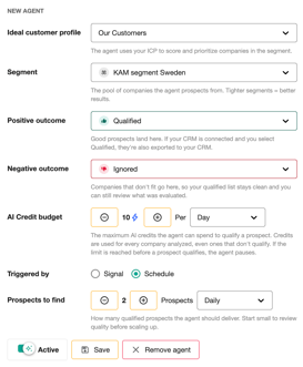 Prospecting agent settings