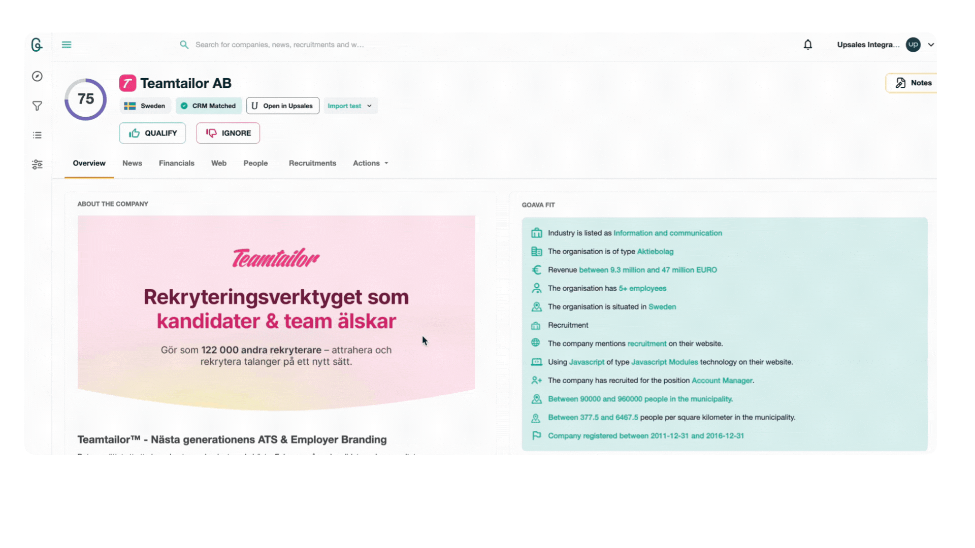 Upsales + Discover Integration1